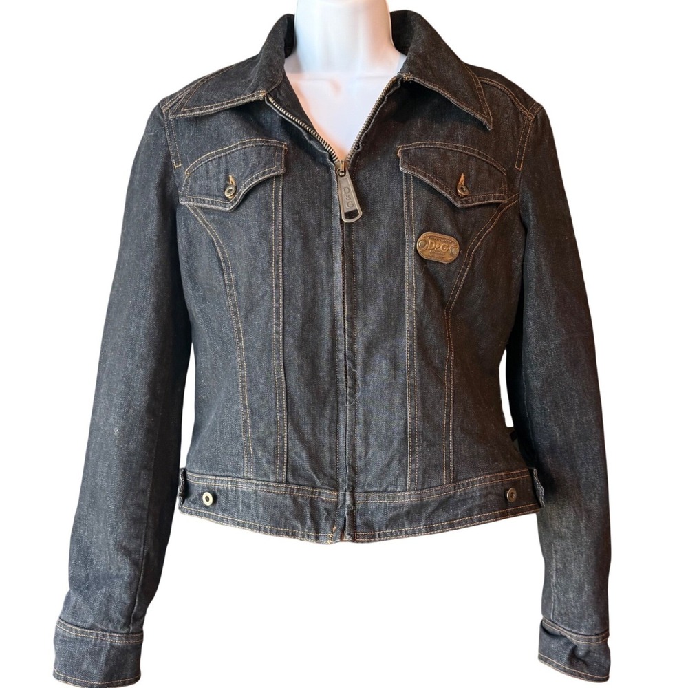 Dolce Gabbana DG Denim Jacket Italy Plaid Lined Size Medium Dark Designer Denim